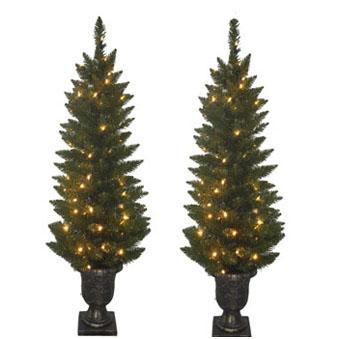 2 Pack 4ft Pre-Lit Artificial Foyer Trees - Indoor Decorative Potted Plants for Entryway, Living Room & Office Decor
