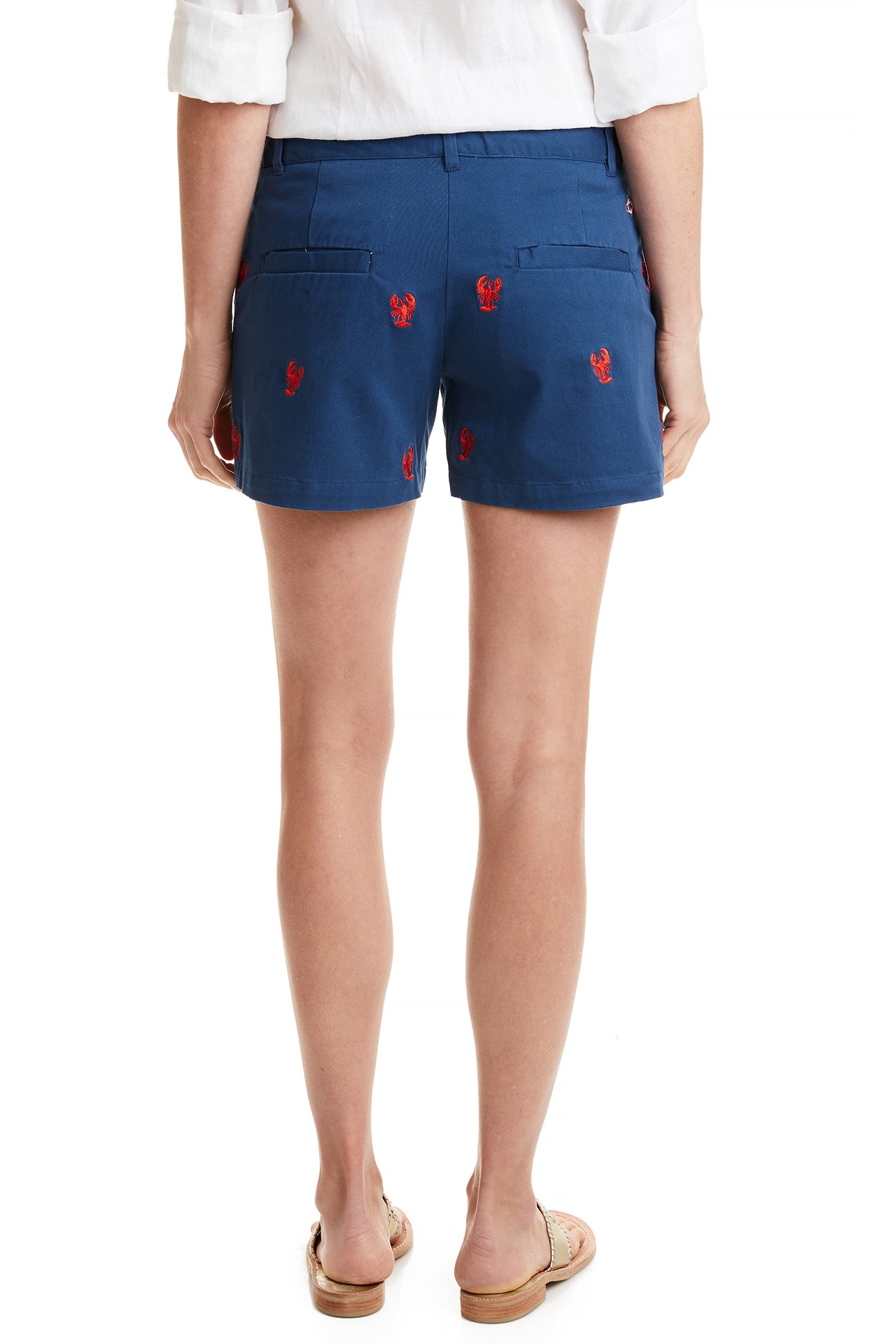 Stretch Twill Nautical Sailing Shorts for Men - Nantucket Navy Blue with Lobster Print - Perfect for Beach, Boating, and Summer Outdoor Activities