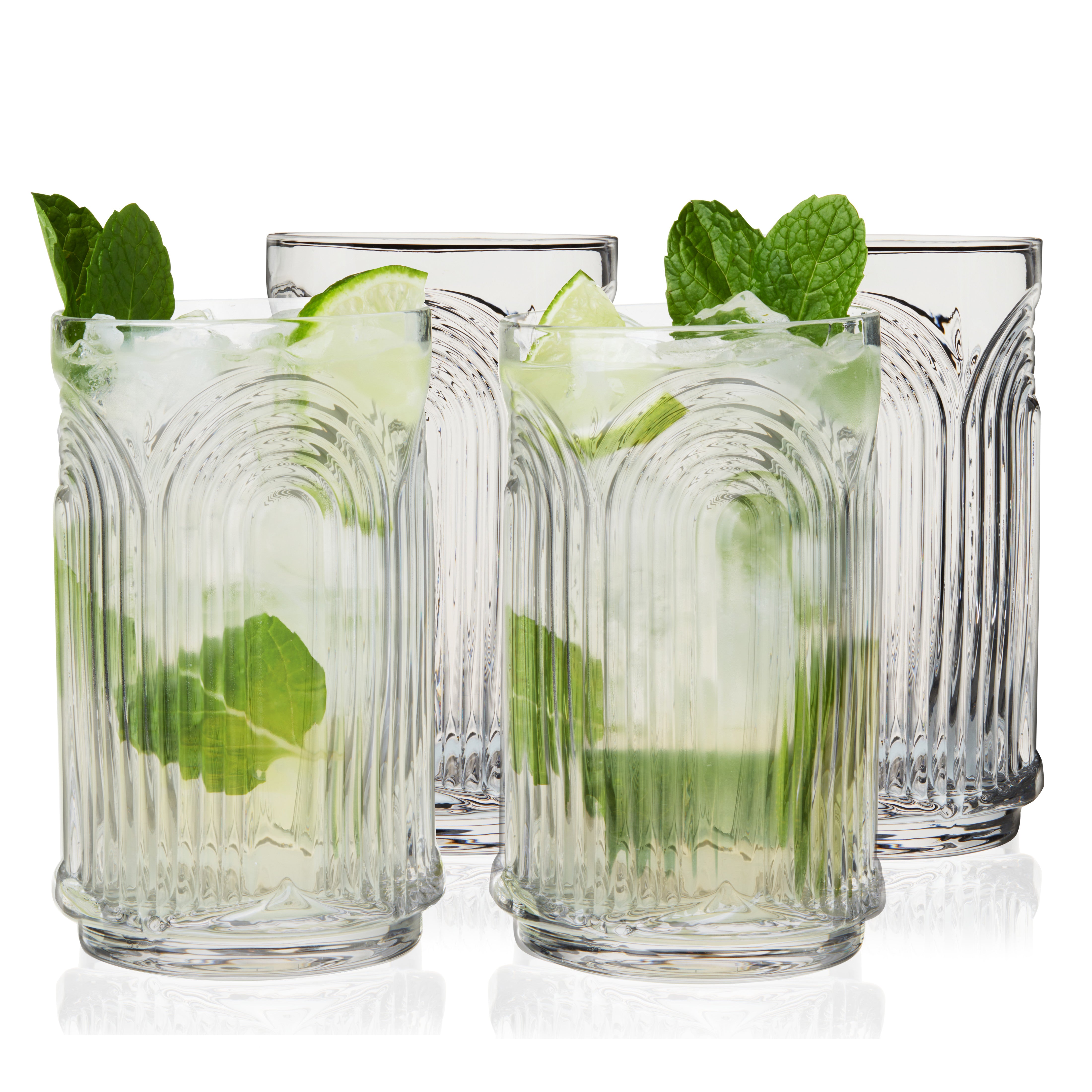 Premium Beau Highball Glasses Set of 4 - 12oz Crystal Clear Drinking Glasses for Cocktails, Iced Tea & Beverages - Elegant Barware for Home, Parties & Restaurants