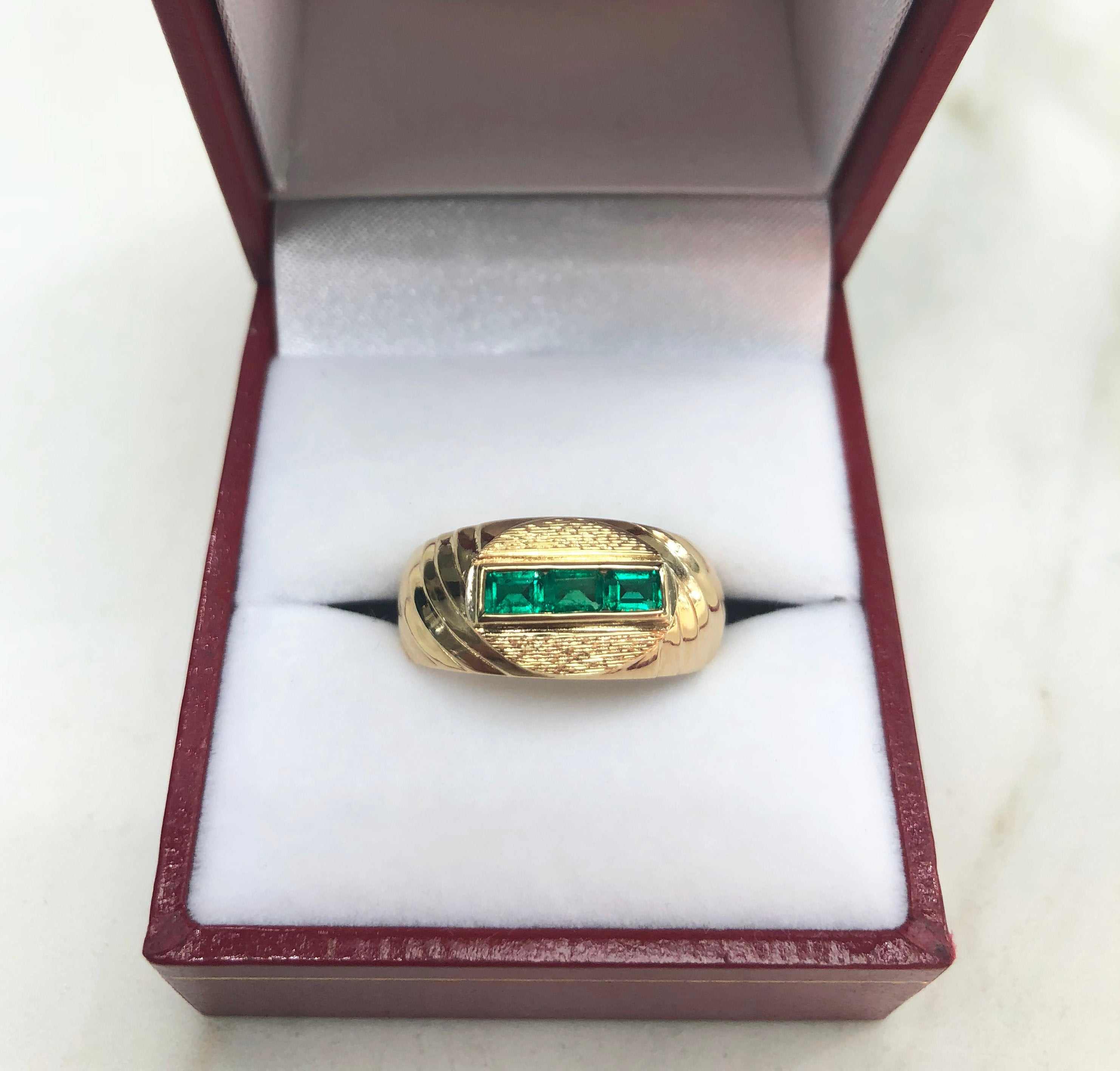 0.60tcw Deep Green Emerald Channel Set 14K Gold Men's Ring - Elegant Wedding Band, Anniversary Gift for Him, Perfect for Formal Occasions & Special Events