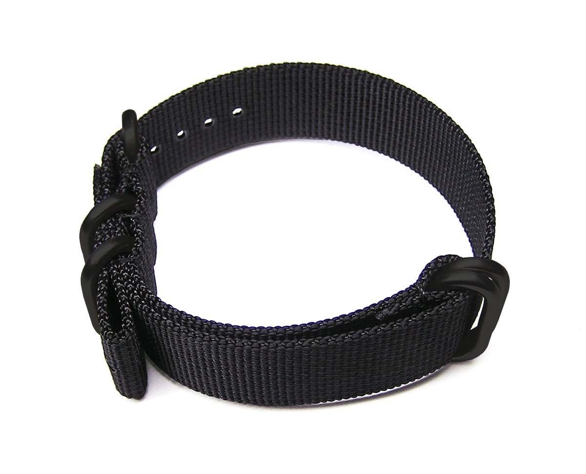 TIMEWHEEL® Premium 22mm Zulu 4-Ring PVD Black Nylon Watch Band Strap - Durable Military Style Watch Strap for Diving, Hiking & Outdoor Adventures