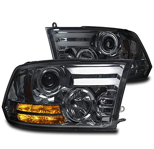 Smoke LED DRL Projector Headlights for 2013-2018 Ram 1500/2500/3500 - High Performance Replacement Headlamps with Daytime Running Lights - Perfect for Off-Roading & Night Driving