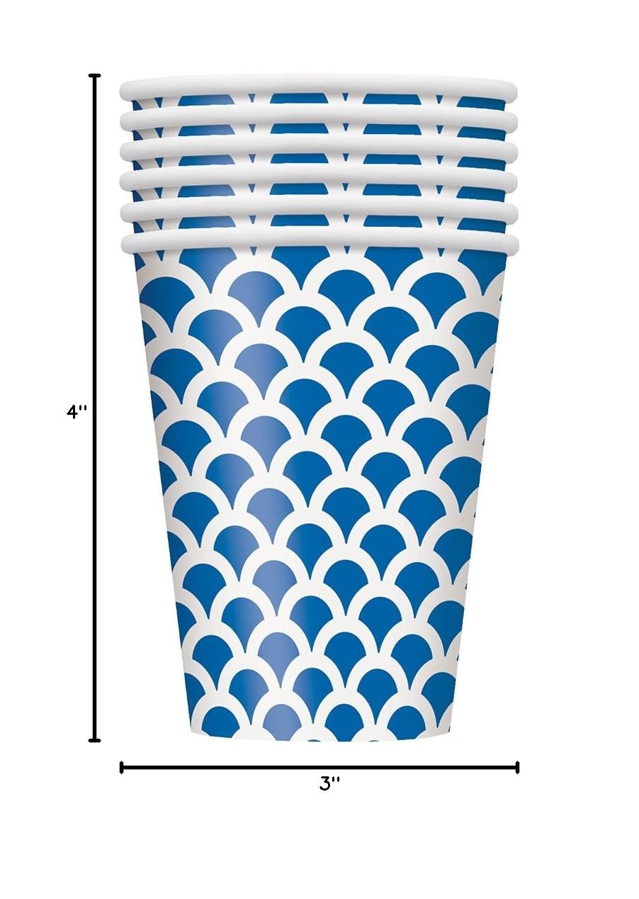 Royal Blue Scallop Party Paper Cups - 12 Oz Disposable Cups for Weddings, Birthdays & Events - Elegant & Unique Design for Stylish Celebrations