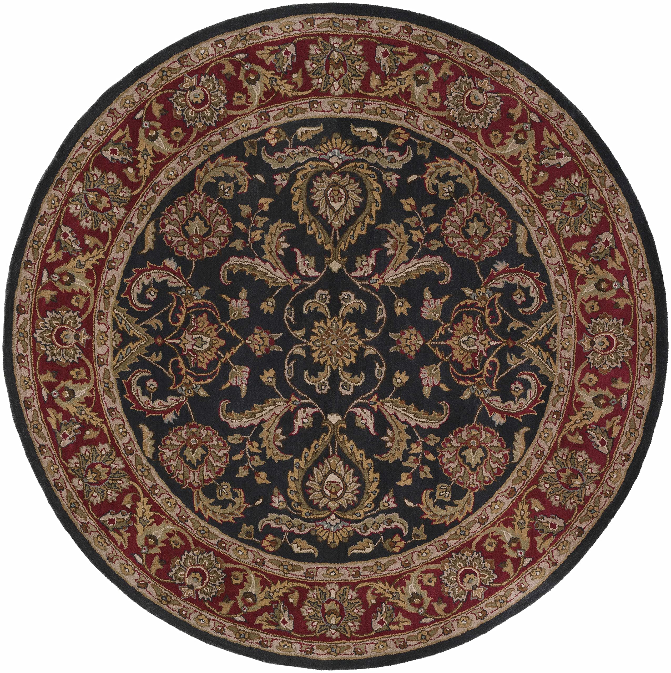 Hauteloom Bunola Wool Area Rug for Living Room & Bedroom - Traditional Handmade Round Rug in Red, Navy, Mustard - 8 Foot Round - Soft & Durable Home Decor for Cozy Spaces