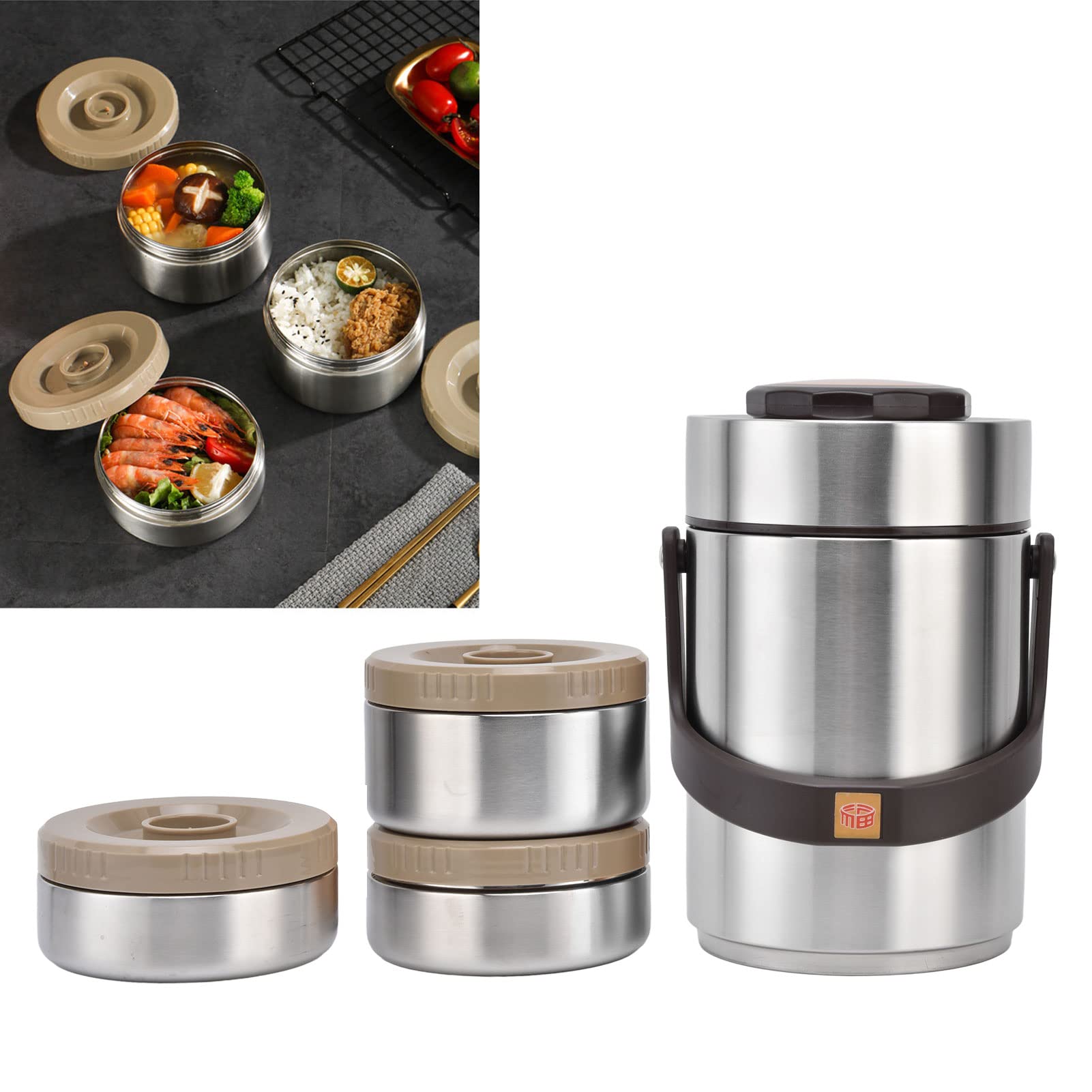 2000ml Insulated Food Thermos - 3-Layer Stackable Leak-Proof Wide Mouth Lunch Box for Hot & Cold Meals | Reusable Soup Container for Office, Travel, Picnic & Outdoor Activities (Silver)