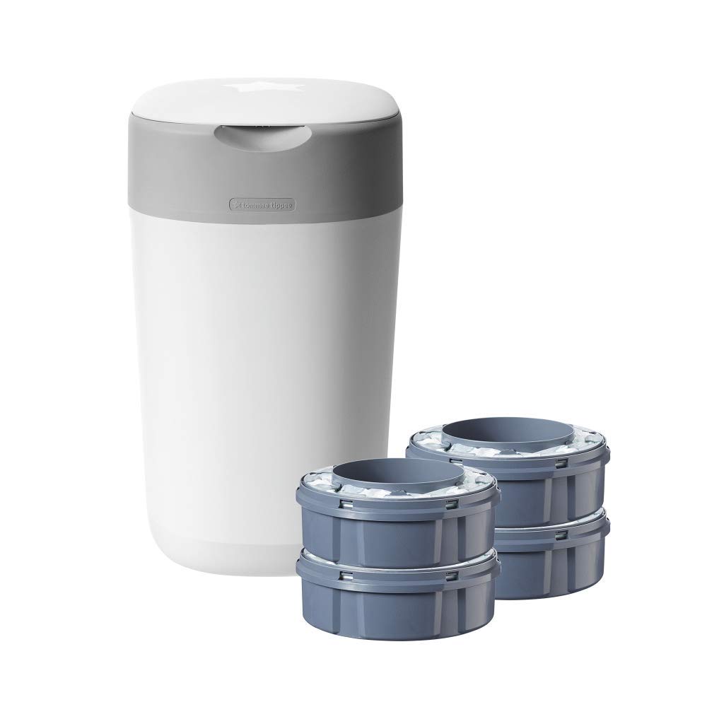 Tommee Tippee Twist & Click Diaper Pail with 4 Refills - Odor Control Baby Diaper Disposal System for Nursery & Changing Station