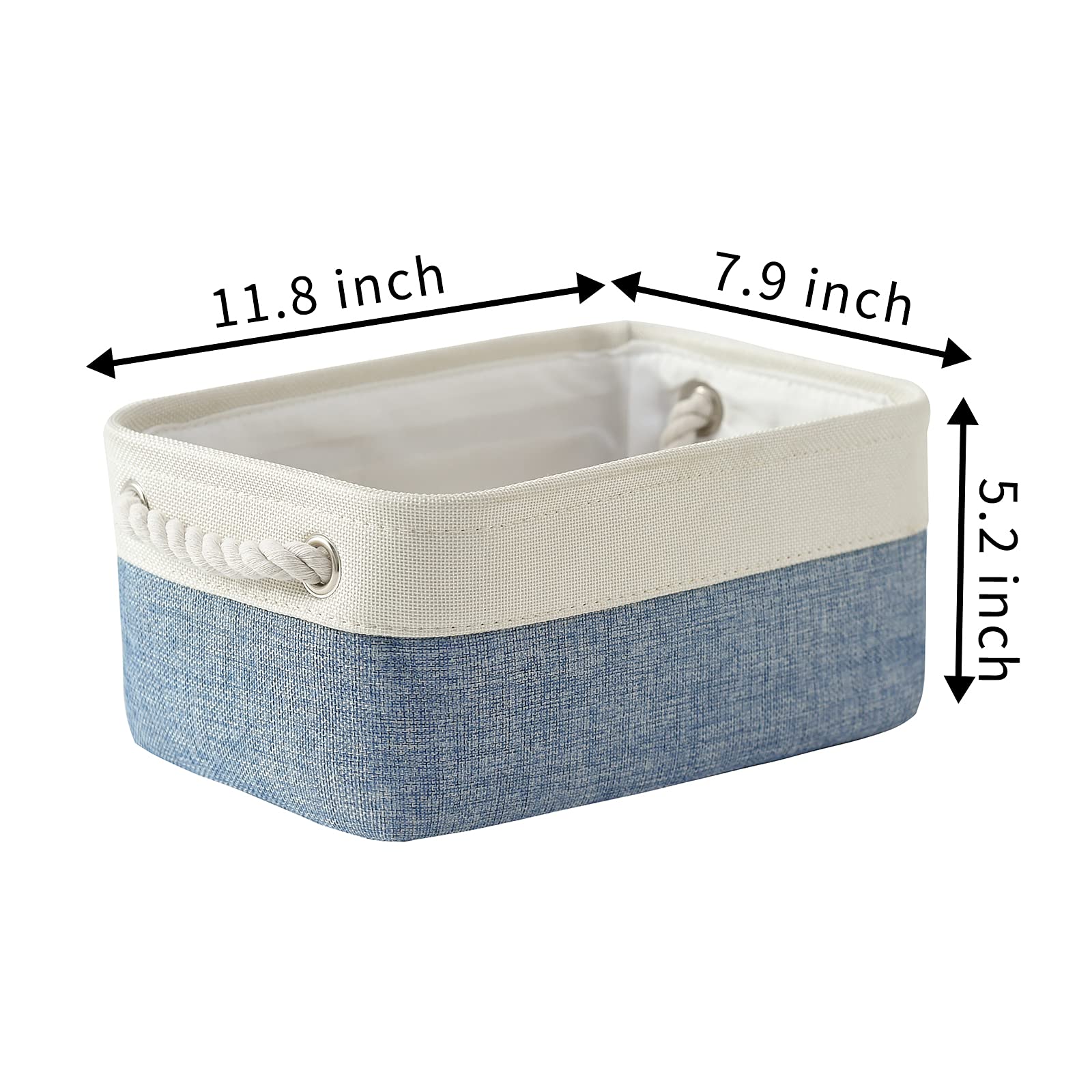 TcaFmac 6-Pack Small Fabric Storage Baskets for Shelves - Collapsible Closet Organizer Bins with Handles for Clothes, Toys, Home Decor (11.8 x 7.8 x 5.2 Inch, White & Blue) | Perfect for Bedroom, Nursery, Office & Bathroom Organization