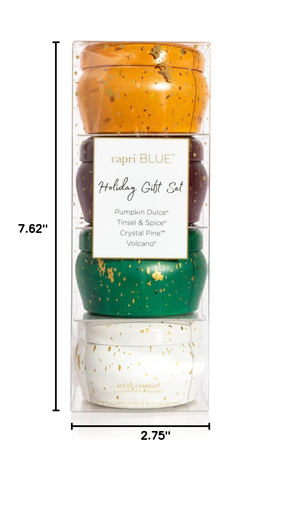 Capri Blue Glimmer Candle Holiday Gift Set - Volcano, Crystal Pine, Pumpkin Dulce, Tinsel & Spice Scented Candles - 3 Oz Each - Luxury Aromatherapy for Home, Spa & Relaxation - Perfect Christmas Gifts & Decor