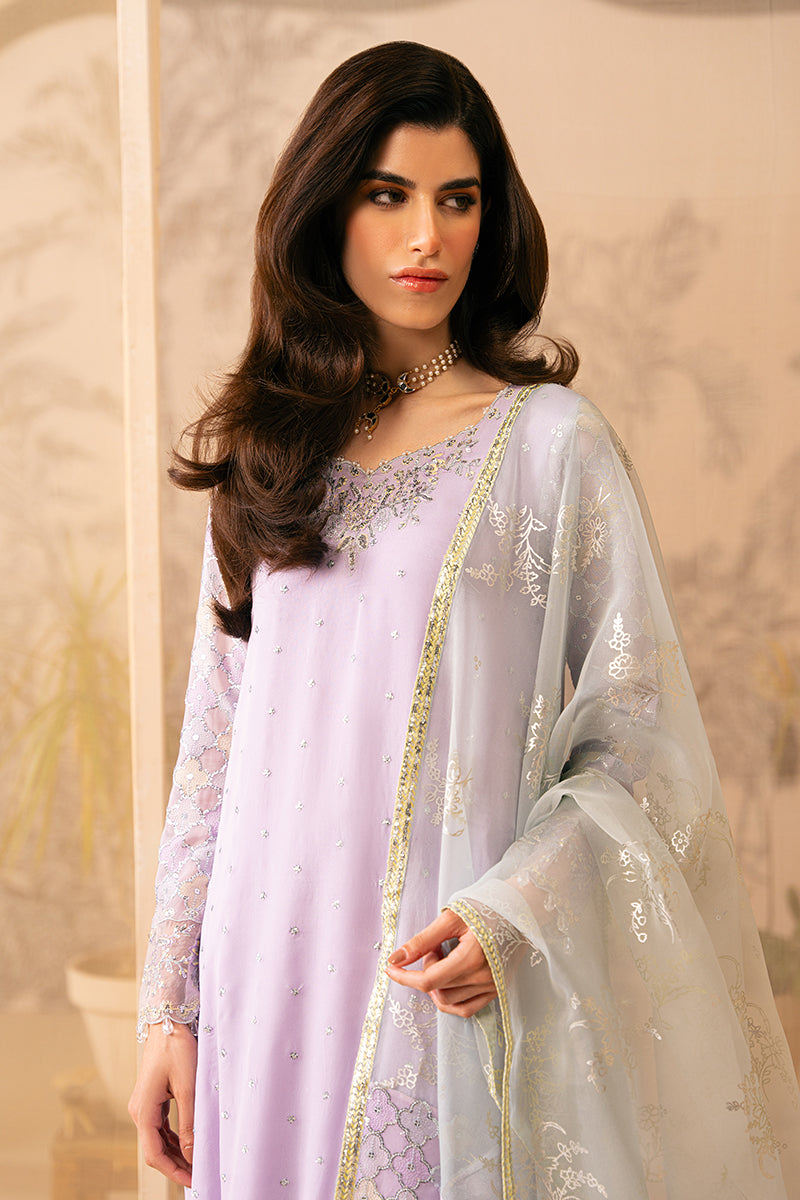Lilac Luster 4-Piece Embroidered Chiffon Suit Set for Women - Elegant Party Wear & Special Occasion Outfit