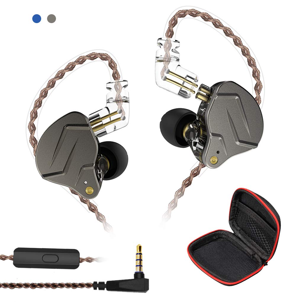 Andiker KZ ZSN-C Pro Quad Driver Earphones - Hybrid DD+BA High Resolution Sound, Detachable Cable with Heavy Bass, Professional Earbuds with Storage Box (Mic, Grey) - Perfect for Audiophiles, Gaming & Studio Monitoring
