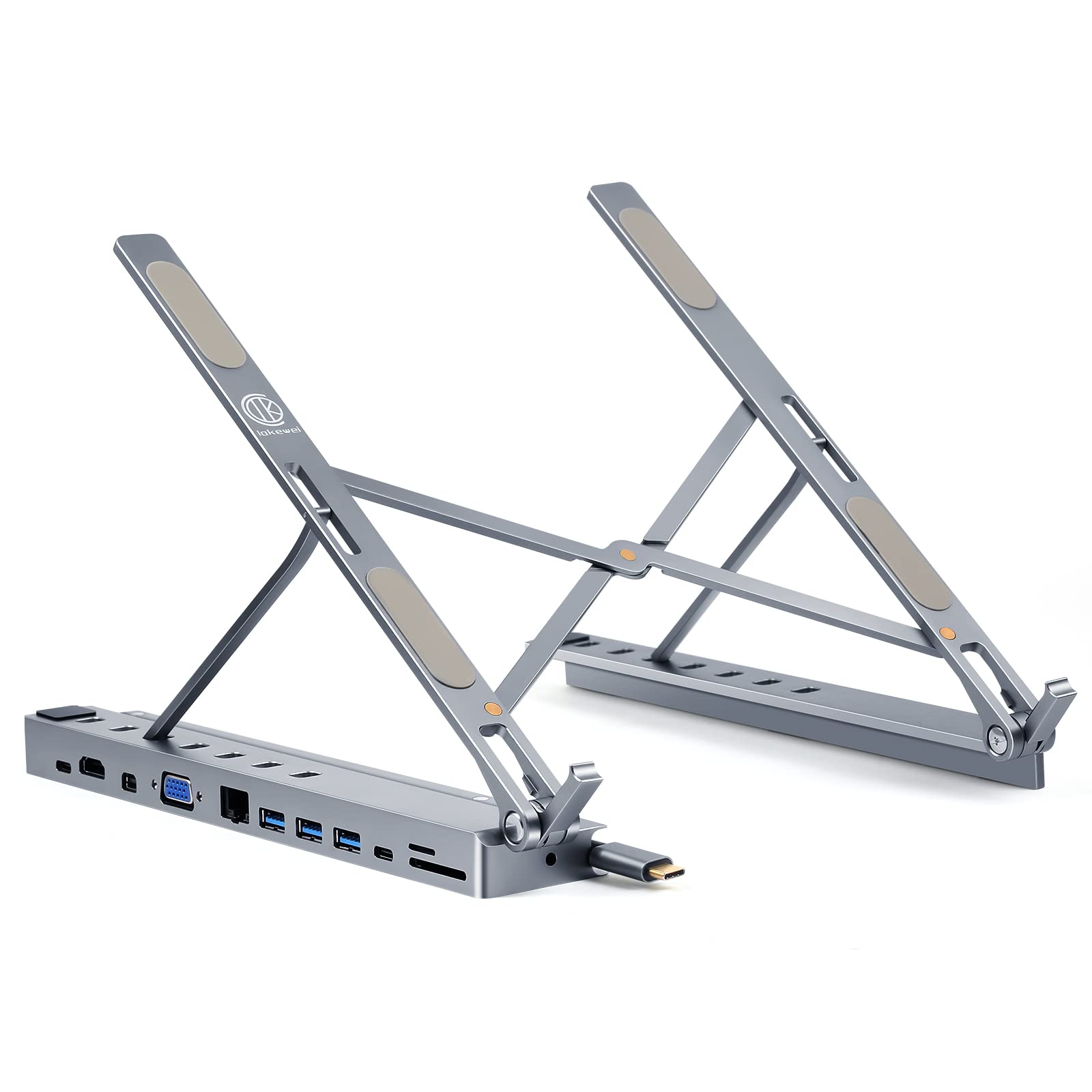 12-in-1 USB C Laptop Docking Station Stand with Triple Display (4K HDMI/DP/VGA), PD3.0 Charging, 5Gbps USB Ports, SD/TF Card Reader - Portable Travel Laptop Stand for MacBook & Windows - Perfect for Home Office, Business Travel & Remote Work