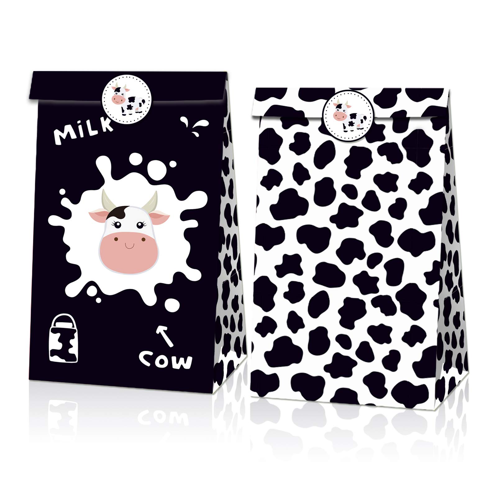 24 Pack Cow Print Party Favor Bags - Cute Cow Pattern Gift Bags for Cookies, Cakes, Chocolates & Candy - Perfect for Birthday Parties, Graduation, Baby Showers & Holiday Celebrations