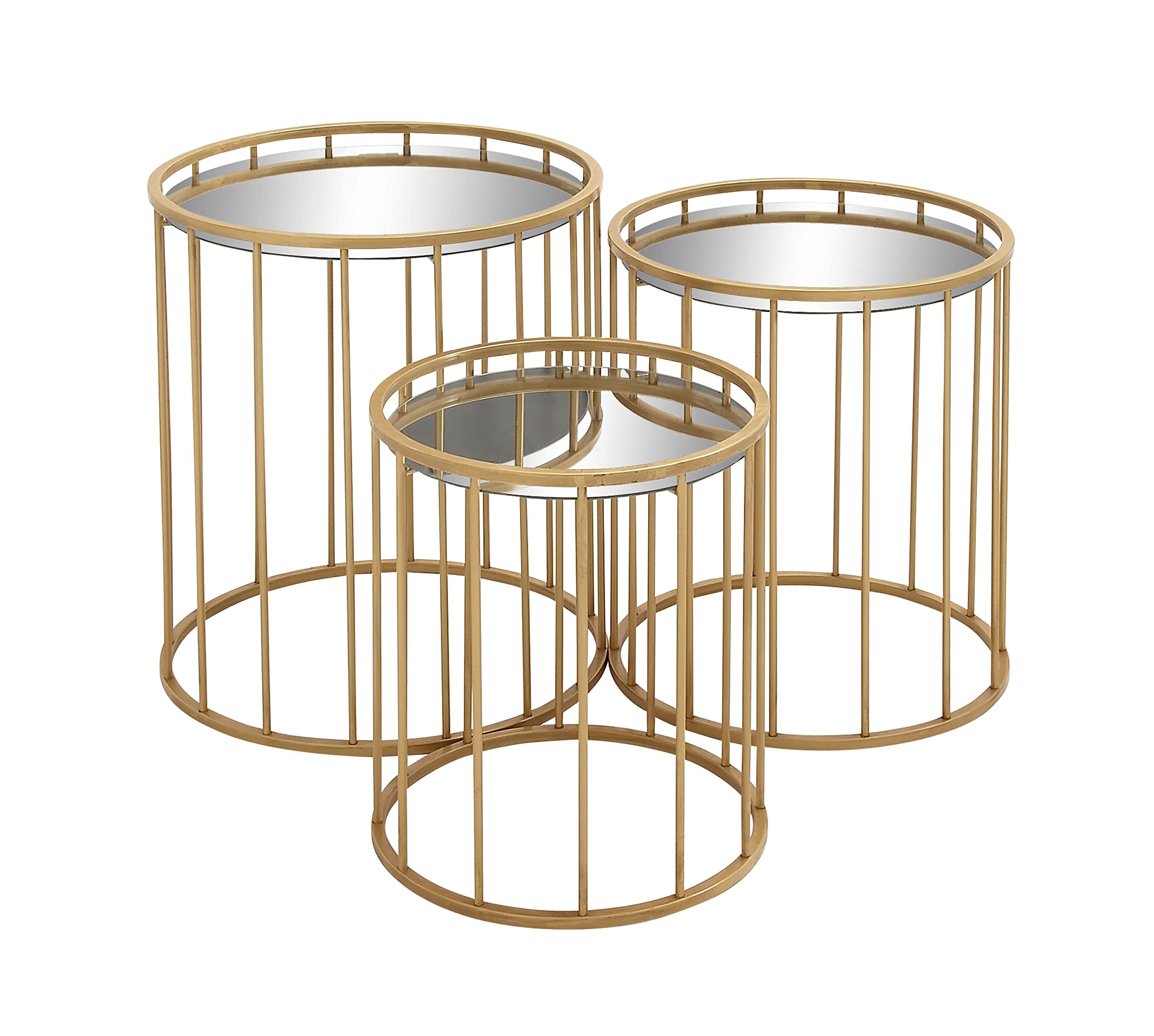 Deco 79 Modern Gold Metal Side End Accent Tables with Mirrored Glass Top - Set of 3 (22