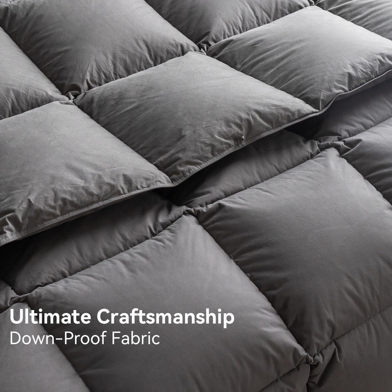 Premium 750+ Fill Power Feather Down Comforter - Full/Queen Size Hotel Luxury Bedding | 100% Organic Cotton 1200TC All-Season Grey Duvet Insert with 8 Corner Tabs | Perfect for Master Bedroom, Guest Room & Cozy Winter Nights