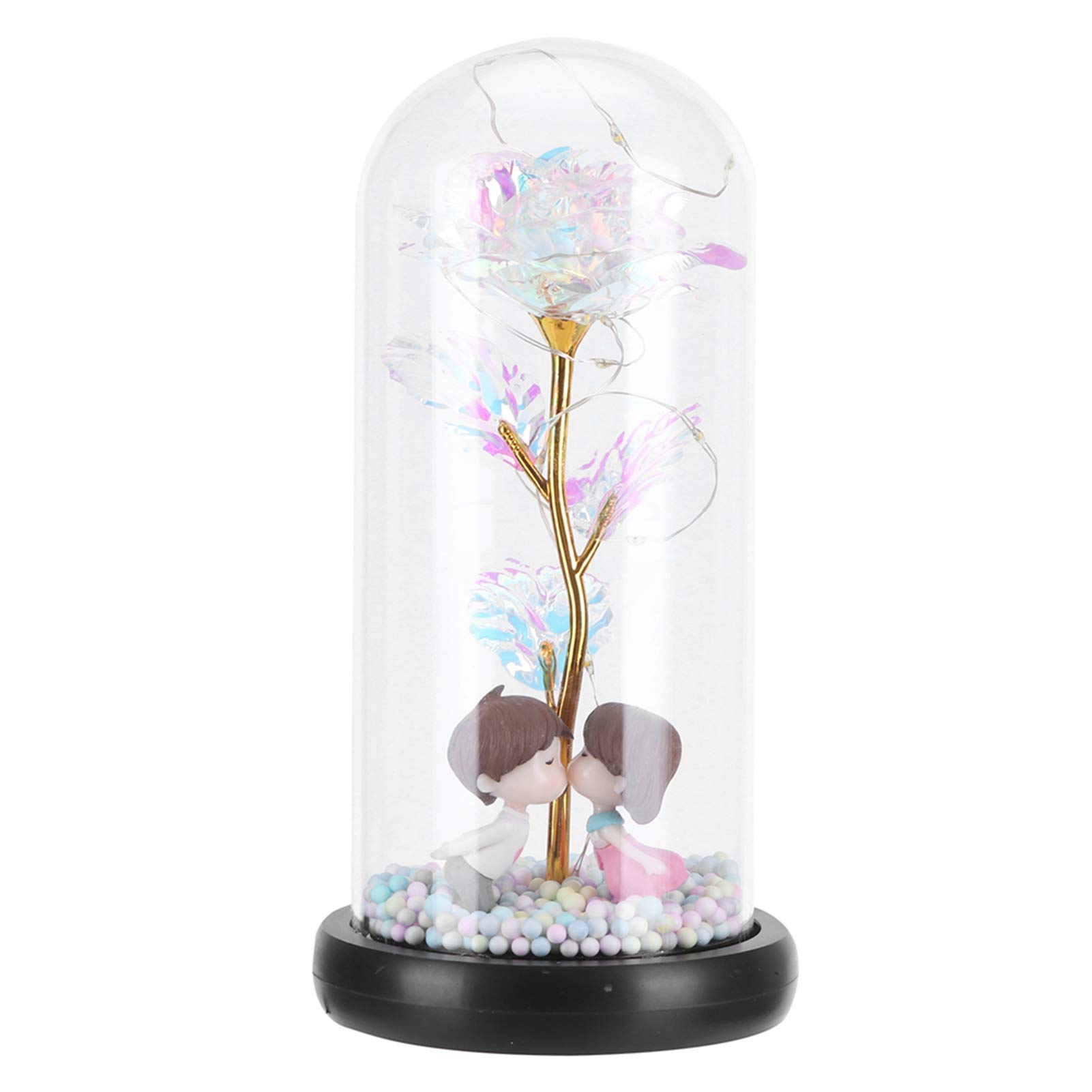 TOPINCN Colorful Artificial Rose LED Lamp with Glass Cover - Romantic Gift for Christmas, Birthday, Home Decor (Perfect for Bedroom, Wedding, Party Decoration)