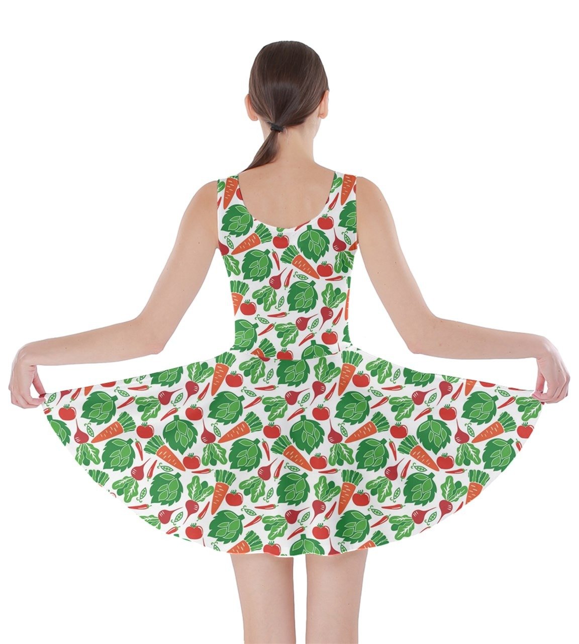 CowCow Women's Reversible Skater Dress - Vegetable Print & Floral Pattern (Tomato, Carrot, Onion Design) - Size XS to 5XL - Perfect for Casual Wear, Summer Outfits, and Garden Parties