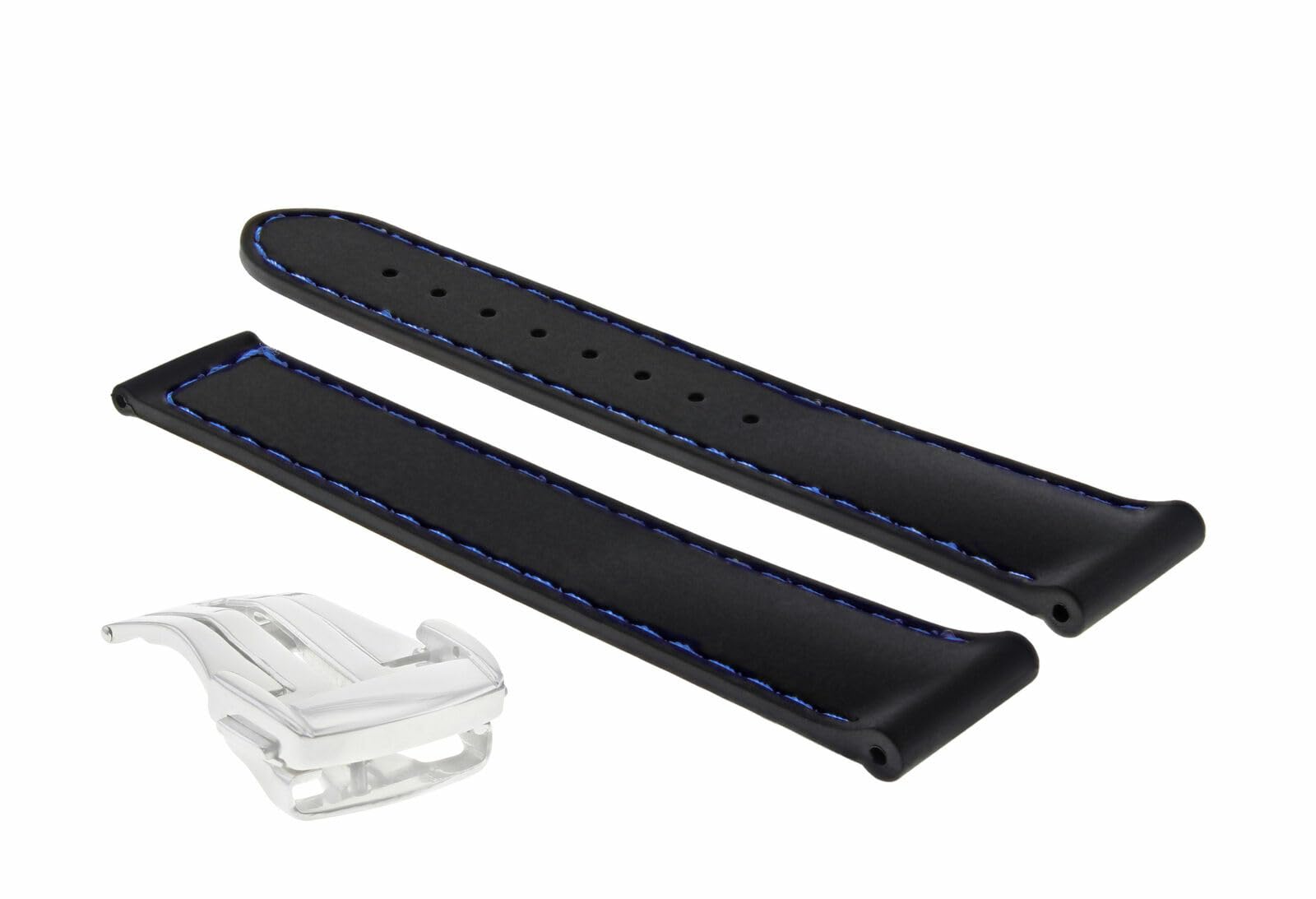 20mm Rubber Watch Band Strap Compatible with Omega Seamaster - Black with Blue Stitching - Durable Replacement Watch Strap for Diving, Swimming & Everyday Wear