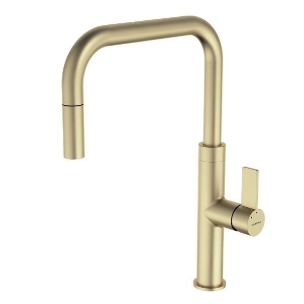 Caroma Urbane II Pull-Out Kitchen Sink Faucet in Brushed Brass - Modern Water-Saving Design for Cooking & Dishwashing