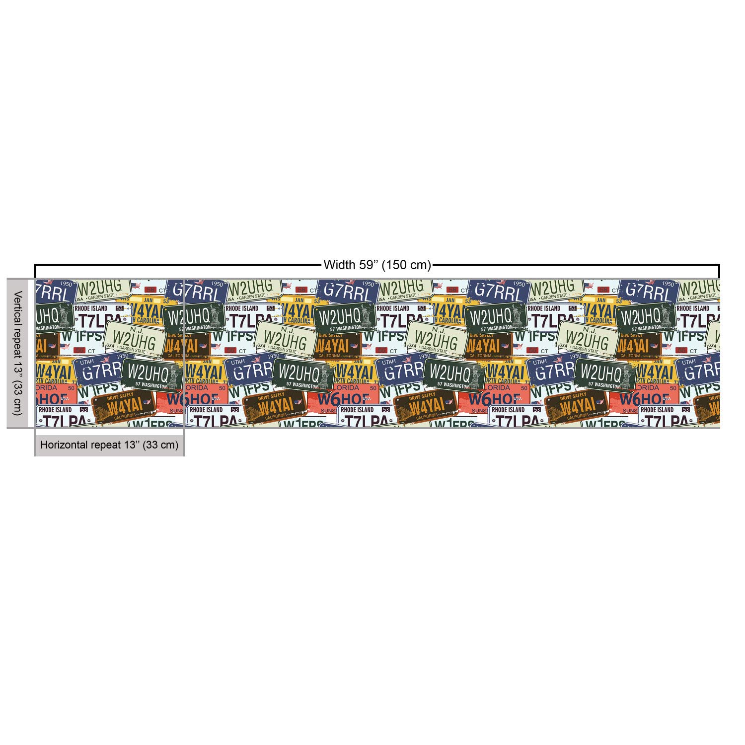 Ambesonne USA Fabric by The Yard - Retro American License Plates Print Fabric (Utah, Rhode Island, North Carolina) - 10 Yards Green Navy Upholstery Fabric for DIY Home Decor, Throw Pillows, Curtains & Craft Projects