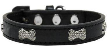 Premium Crystal Bone Simulated Leather Dog Collar - Adjustable Pet Necklace for Small Medium Large Dogs - Perfect for Daily Walks, Training & Fashion Accessories
