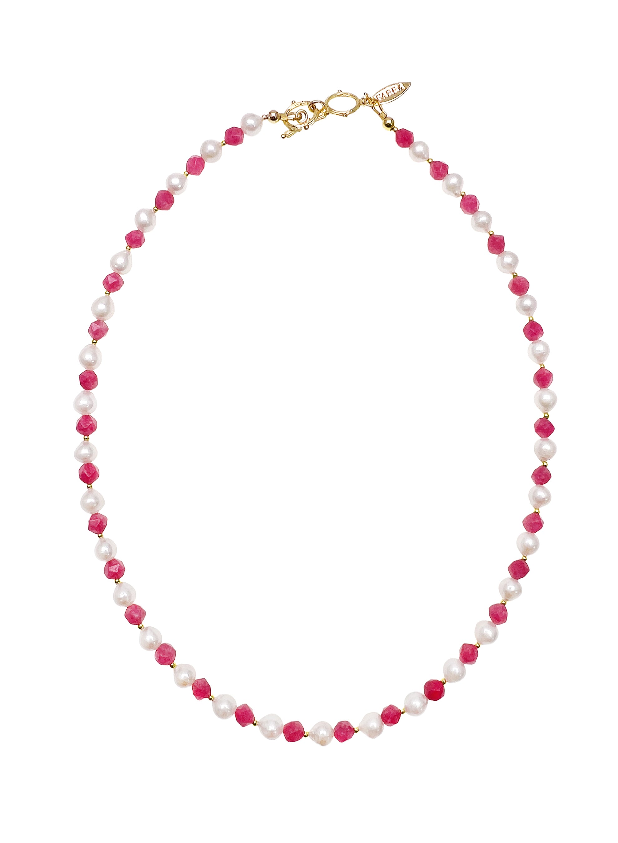 Elegant Freshwater Pearl Necklace with Pink Gemstone Accent - LN003 | Perfect for Weddings, Parties & Special Occasions