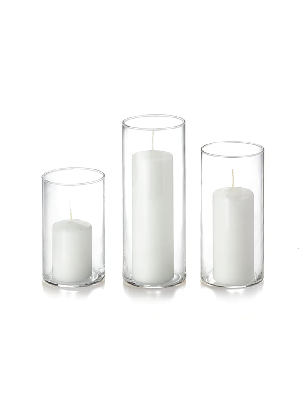 Yummi Set of 3 Slim Pillar and Cylinder Vases in White - Perfect for Wedding Centerpieces, Home Decor & Floral Arrangements
