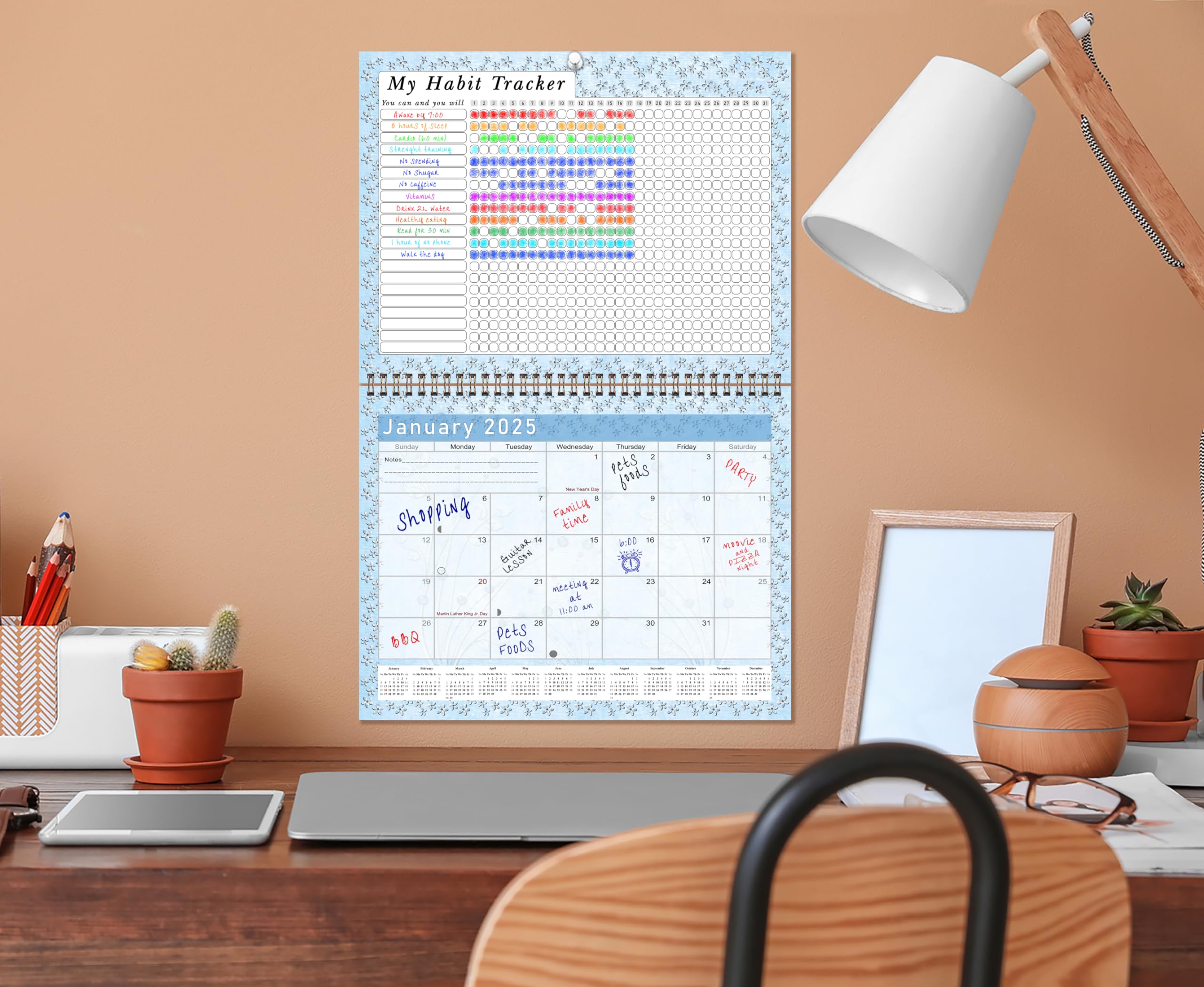 2025 Monthly Desktop & Wall Calendar Planner with Habit Tracker - Daily Weekly Monthly Goal Setting Motivational Journal - Inspirational Productivity Tool (Edition #018) - Perfect for Office, Home & School Organization