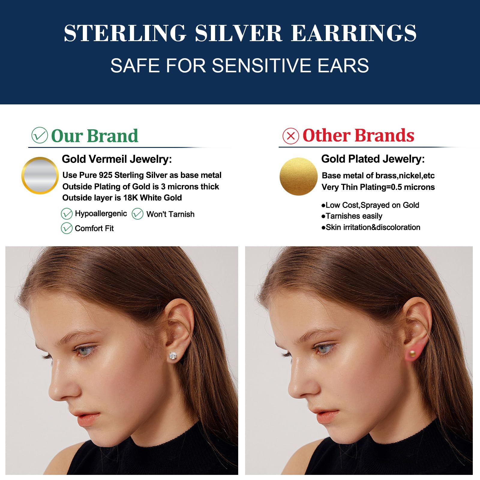 Moissanite Stud Earrings Screw Back 0.2-8 Carat D Color VVS1 Clarity Round Cut - 18k Gold Plated S925 Sterling Silver Simulated Diamond Earrings for Women & Men | Perfect for Weddings, Anniversaries & Everyday Elegance