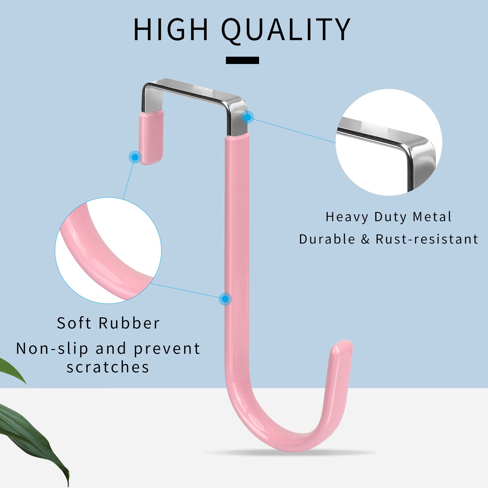 FYY Over The Door Hooks 4 Pack - Heavy Duty Door Hangers with Rubber Pads to Prevent Scratches - Space Saving Organizer for Clothes, Towels, Hats, Coats & Bags - Perfect for Bedroom, Bathroom & Living Room (Pink) - Ideal for Small Space Organization & Home Decor