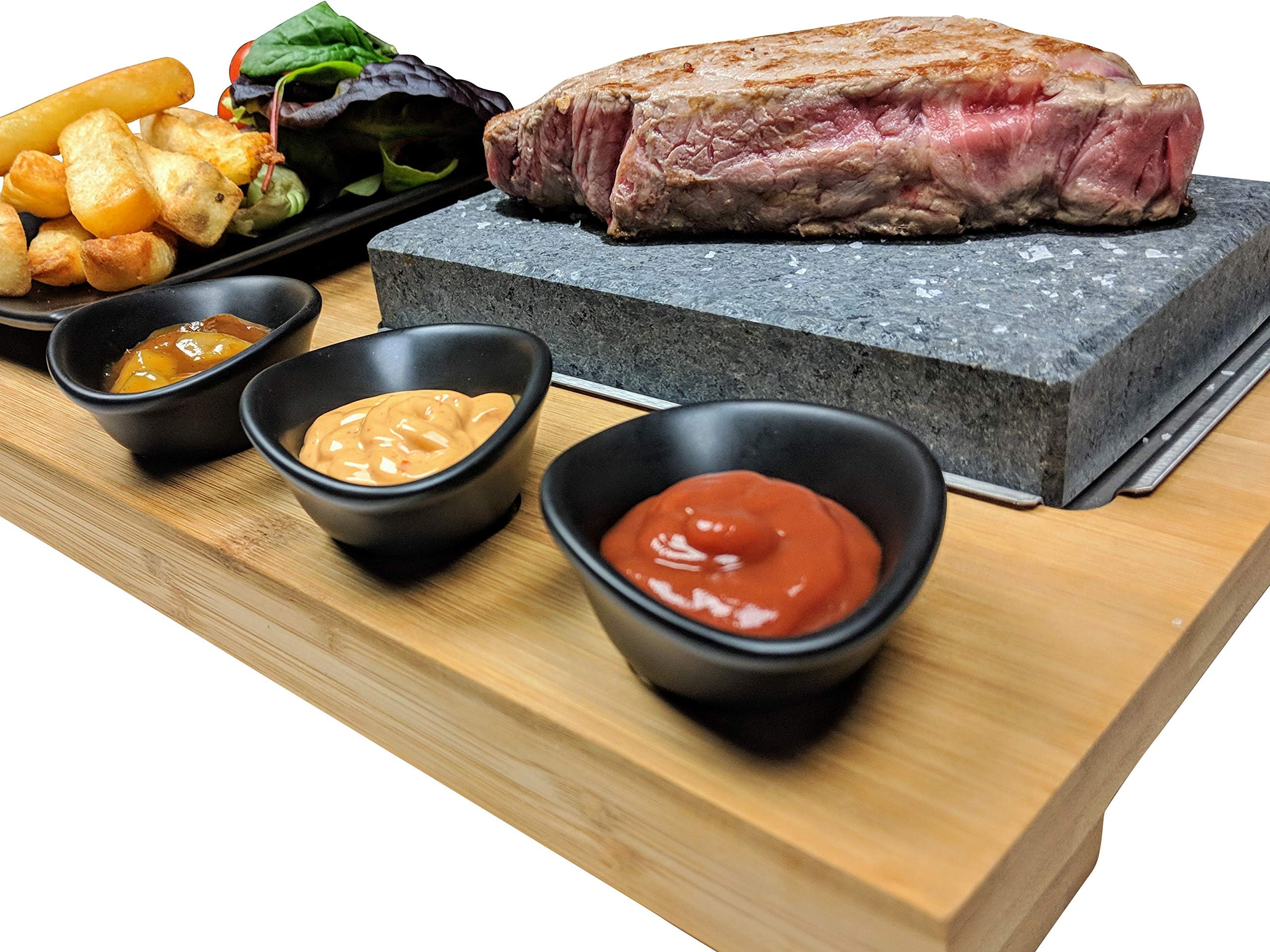 Premium Black Rock Grill Steak Stone Set - Natural Lava Rock Cooking Kit for Perfectly Seared Steaks & Meals | Includes Accessories & Gift Box | Ideal for Outdoor BBQs, Camping & Home Dining Experiences