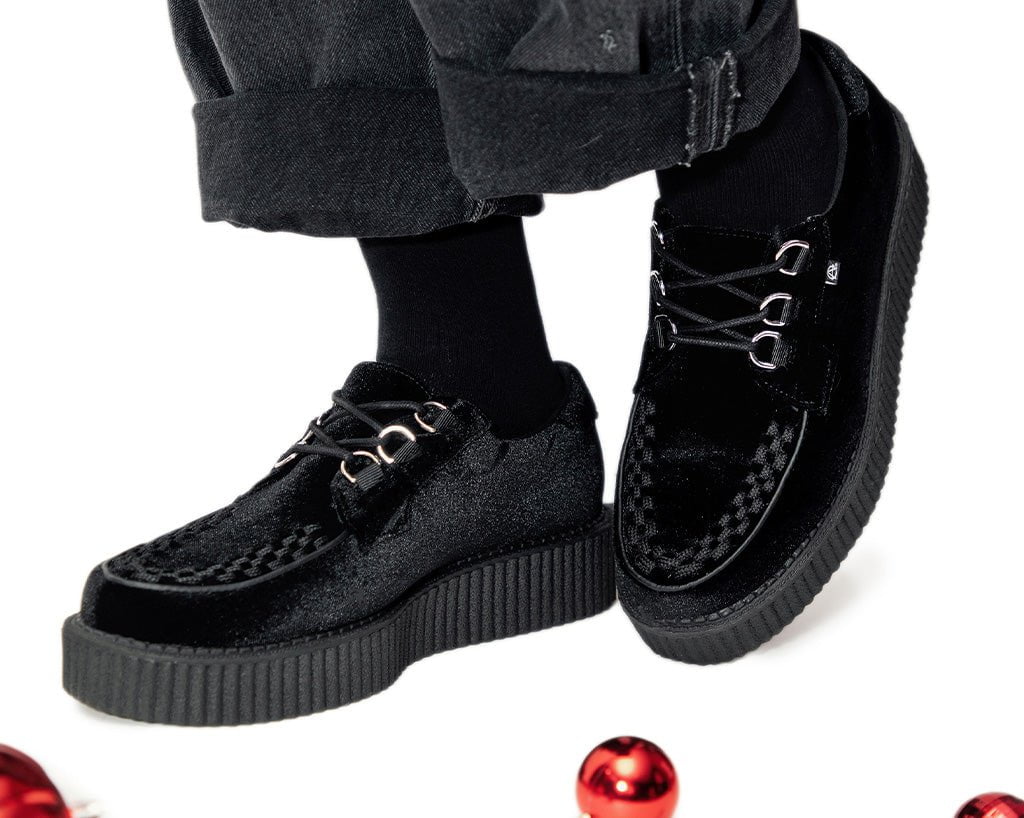 Black Velvet Anarchic Creeper Shoes - Gothic Punk Platform Boots for Women & Men - Perfect for Concerts, Halloween & Alternative Fashion