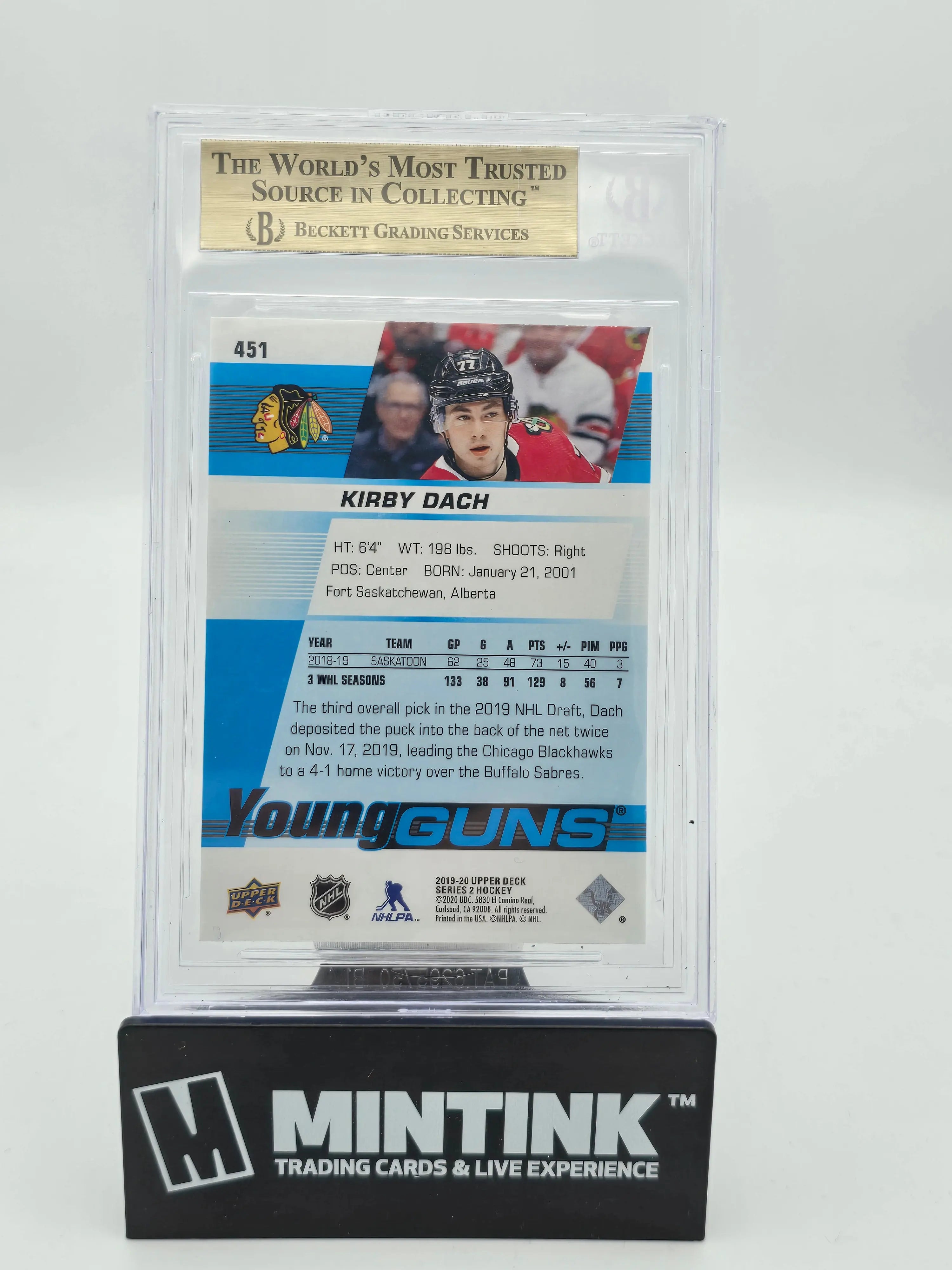 2019-20 Upper Deck Series 2 Hockey Kirby Dach Young Guns Rookie Card BGS 9.5 Gem Mint - Perfect for Collectors & Hockey Fans, Great Gift for NHL Enthusiasts