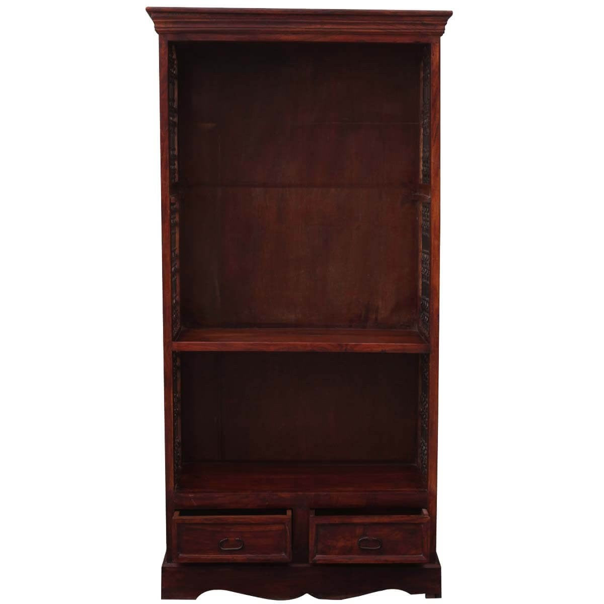 Rustic Solid Wood Office Bookcase with 3 Open Shelves and Drawers - Perfect for Home Office, Study Room, and Library Storage
