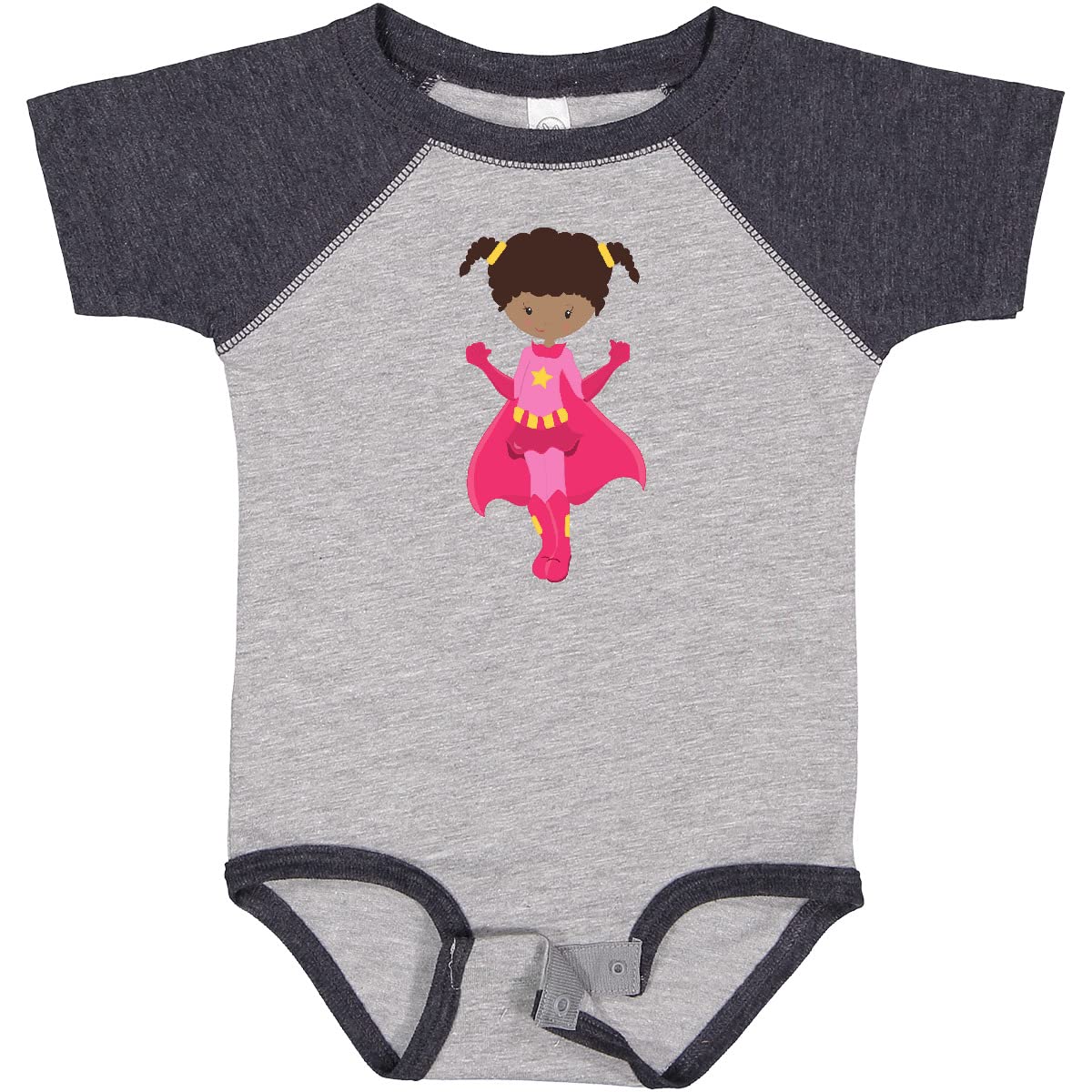 Inktastic Superhero Girl African American Baby Bodysuit with Pink Cape - Cute Outfit for Infants, Toddler Superhero Costume, Birthday Gift & Photo Shoot Outfit