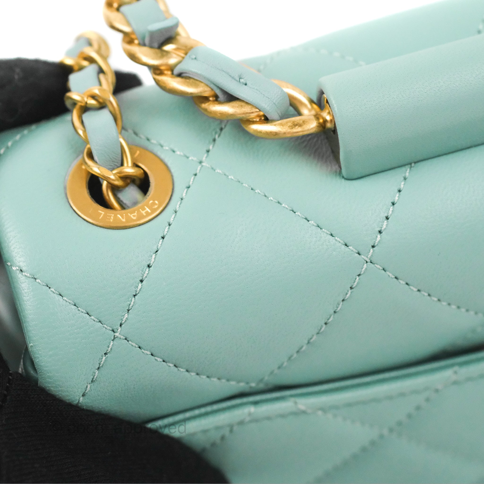 Chanel Tiffany Blue Lambskin Circular Handle Square Flap Bag with Aged Gold Hardware - Luxury Crossbody Bag for Women, Perfect for Parties & Evening Events
