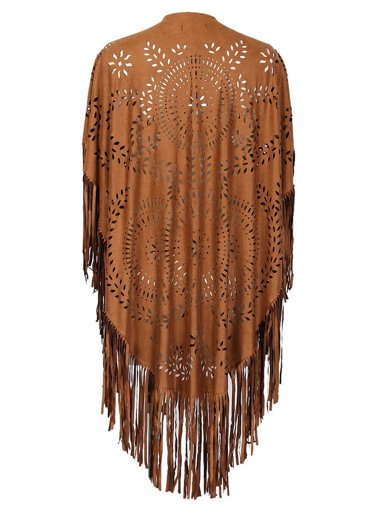 PERSUN Women's Faux Suede Kimono Cape - Asymmetrical Fringed Cover Up Shawl for Women, Lightweight Wrap Cardigan for Fall & Winter, Perfect for Parties, Weddings, and Evening Outfits