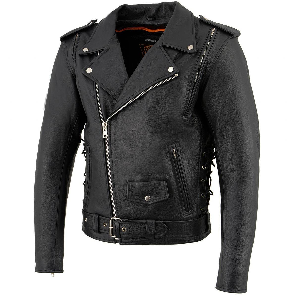 Milwaukee Leather Men's Wild One LKM1775 Black Vented Motorcycle Jacket with Side Laces - Breathable Riding Gear for Bikers & Outdoor Adventures