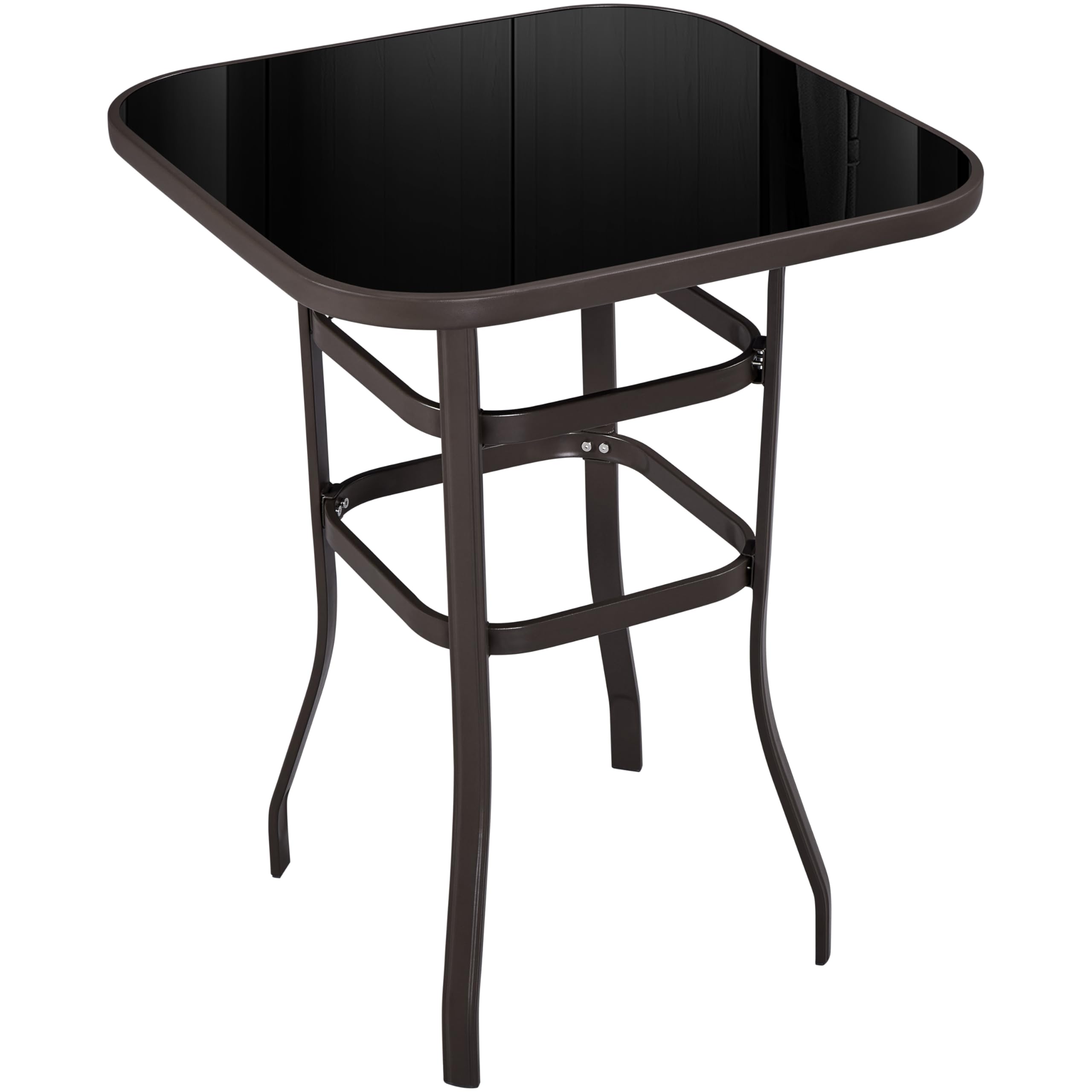 Yaheetech 36 Inch Outdoor Patio Bar Table - Square High Top Dining Table with Tempered Glass Top & Sturdy Iron Frame for Indoor/Outdoor Use - Perfect for Backyard, Garden, Poolside or Bistro Setting (Brown)