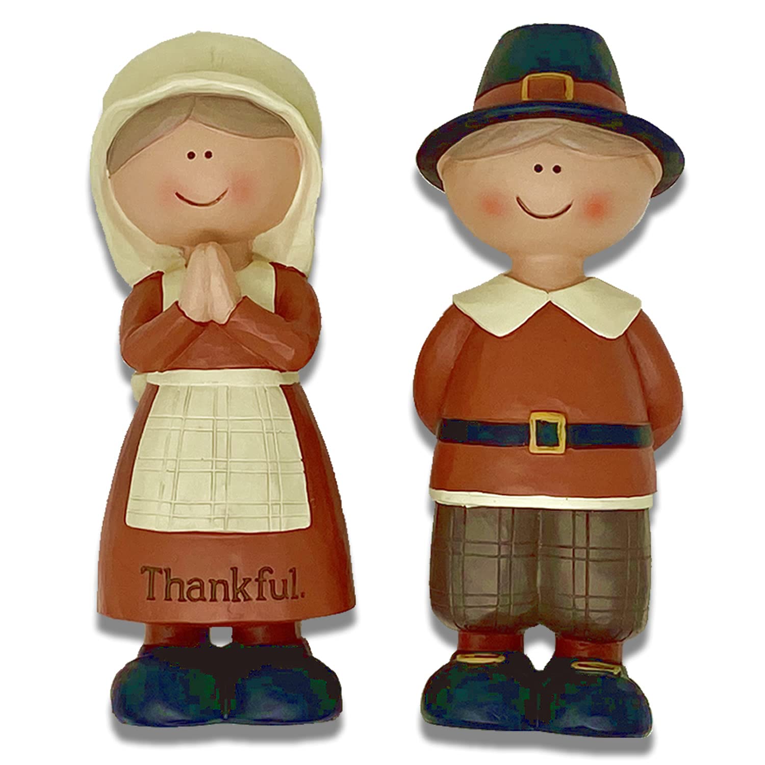 Blossom Bucket 216-13087 Pilgrim Figurines Set of 2 - 6 Inch Thanksgiving Decorations for Home, Table Centerpiece, Fall Holiday Decor