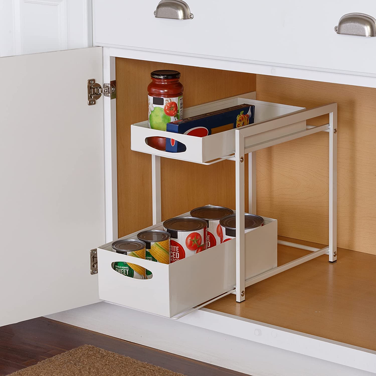 White Metal Kitchen Cabinet Organizer with Drawers - Space Saving Rack for Indian Home Decor