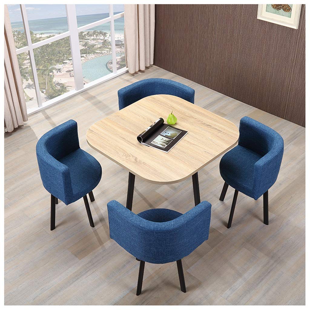 80cm Solid Wood Round Dining Table with Iron Legs & Cotton Back Chairs - Modern Living Room, Balcony, Office, Coffee Shop, Hotel Lounge Furniture Set for Leisure, Reception & Negotiation