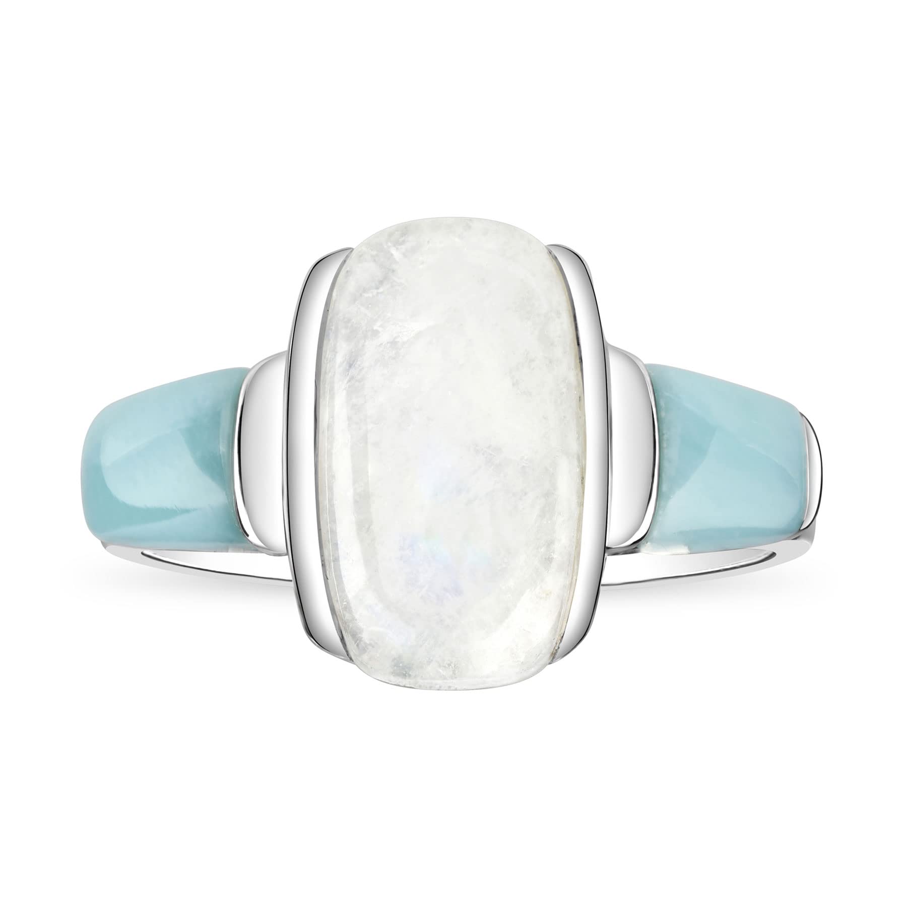 Stauer Genuine Larimar & Moonstone Ring for Women - 925 Sterling Silver Jewelry with 5ct Moonstone & 3ct Rare Larimar - Elegant Gemstone Ring for Special Occasions, Date Nights & Gift Giving