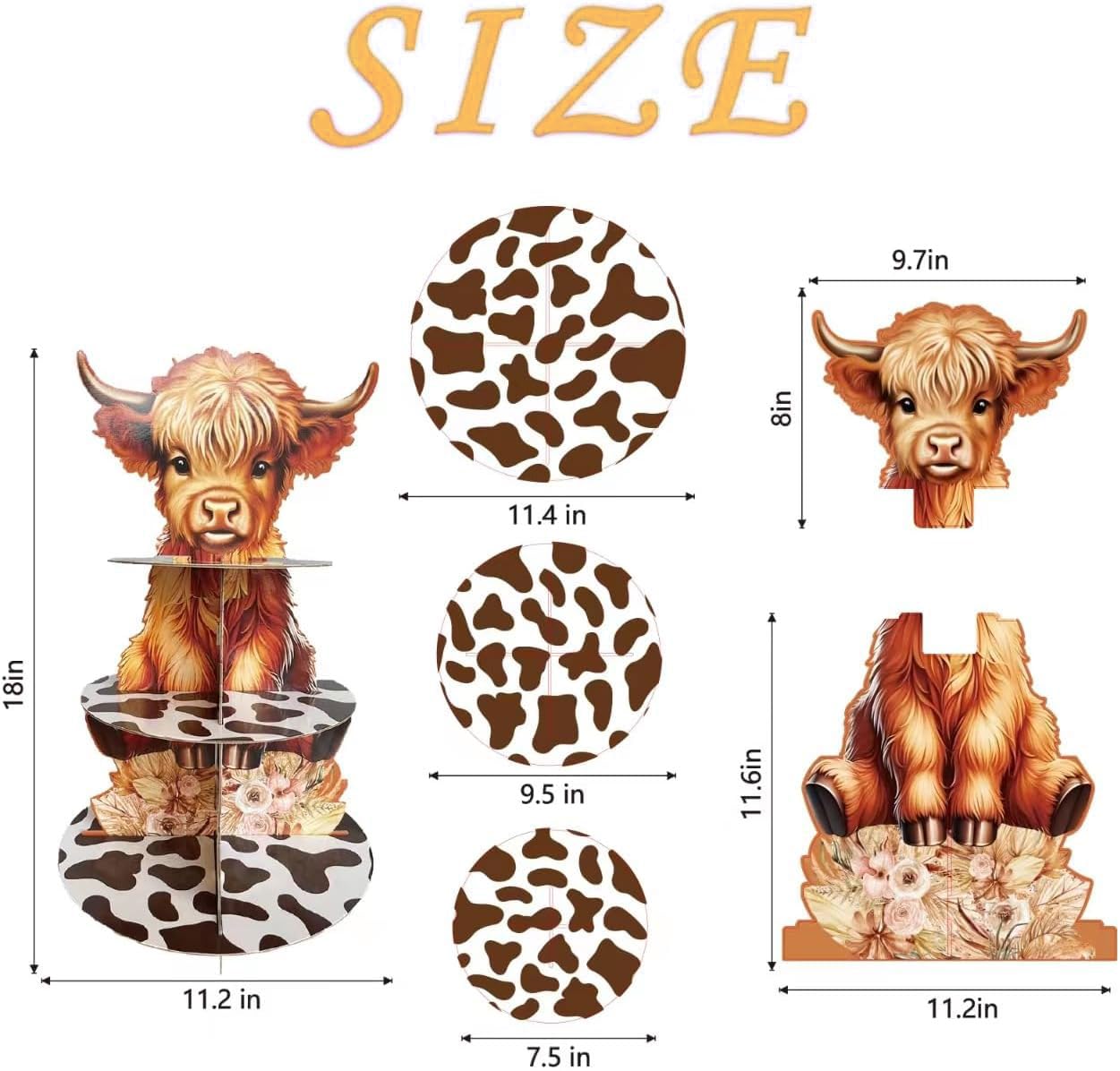 3-Tier Highland Cow Cupcake Stand - Rustic Farmhouse Dessert Table Display for Baby Shower, Birthday Party Decorations | Perfect for Gender Reveals, Wedding Showers & Country-Themed Events