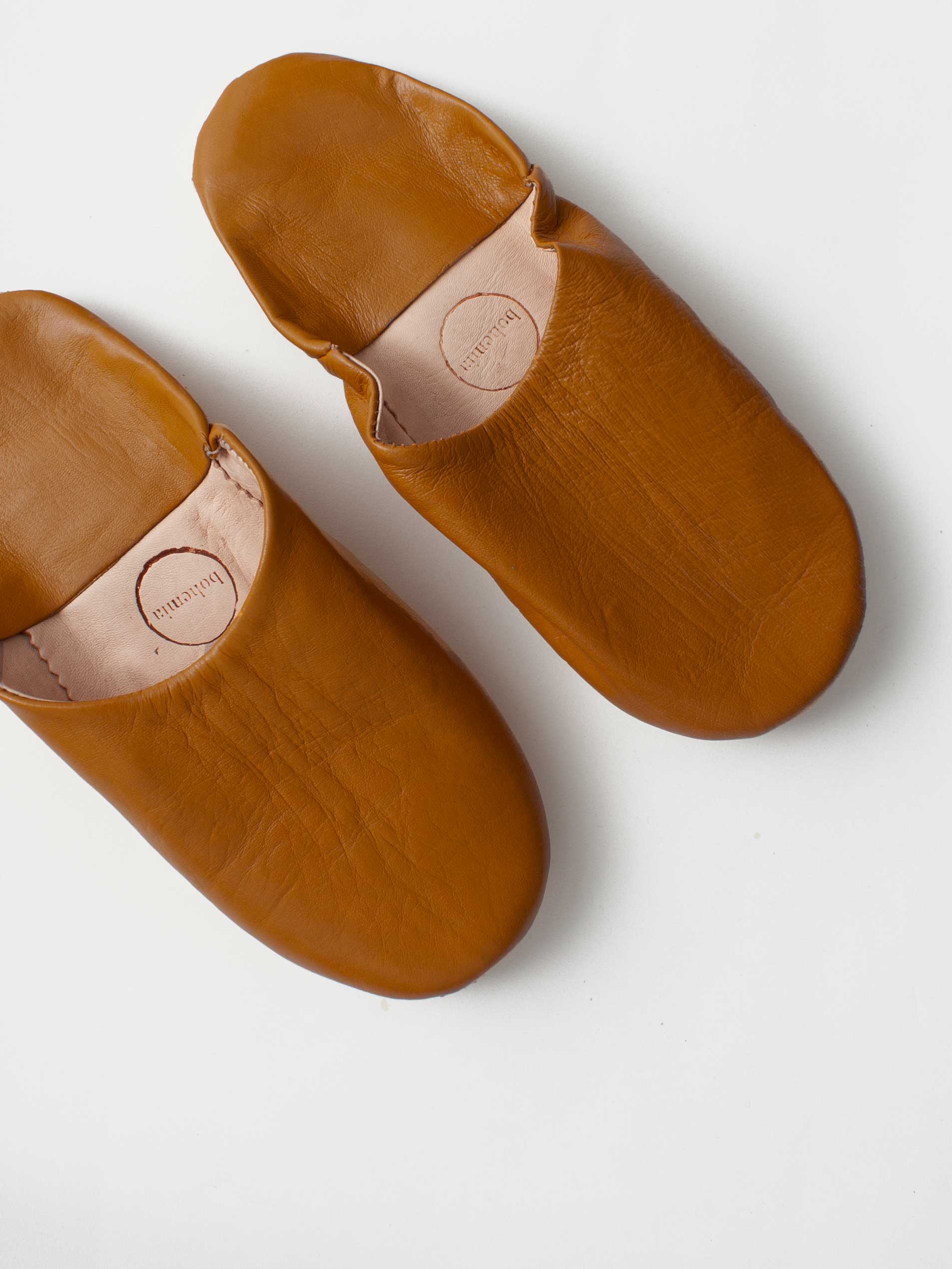 Authentic Moroccan Babouche Slippers - Soft Leather Caramel Color House Shoes | Comfortable Home & Lounge Wear for Women & Men