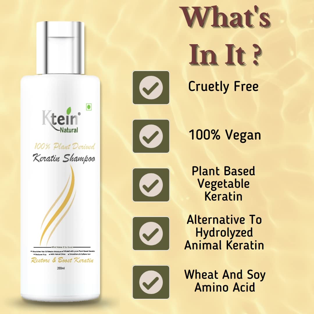 Ktein Natural 100% Plant Derived Keratin Shampoo (200ml) - Sulfate Free Hair Repair for Dry, Damaged Hair - Perfect for Daily Use & Salon Quality Results at Home