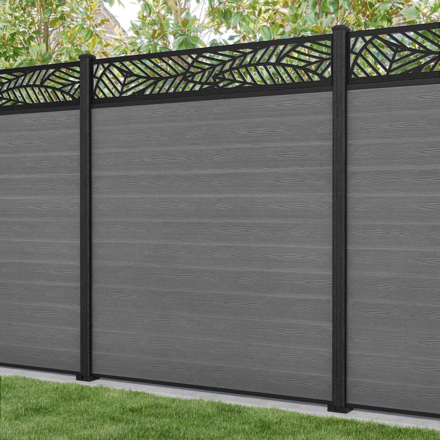 Classic Habitat Fence Panel - Mid Grey Composite Privacy Fence with Sturdy Posts | Outdoor Garden, Backyard, and Property Boundary Solution