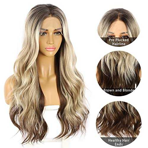 Synthetic Lace Front Wig - Body Wave Human Hair Wigs with Chunky Highlights for Women | Perfect for Cosplay, Daily Wear & Special Occasions