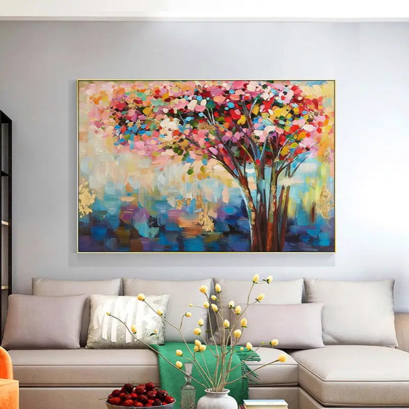 Flower and Tree Painting #FT004 - Handmade Canvas Art for Home Decor, Living Room, Bedroom & Office Wall Art