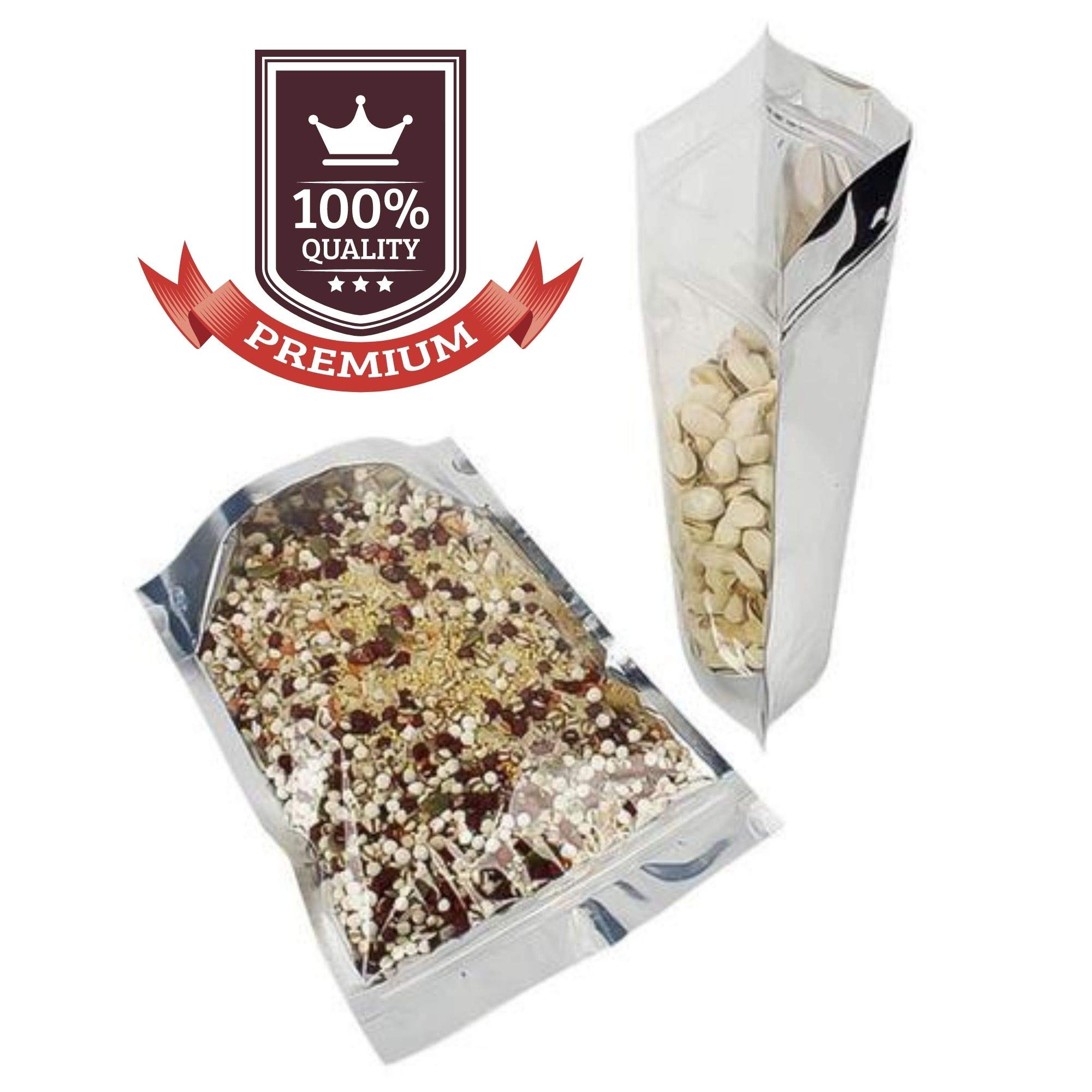 Performore 5 x 8 Inch Stand Up Pouch Bags - 100 Pack Heavy Duty Mylar Food Storage Bags with Resealable Ziplock, Odor Proof & Heat Sealable (Clear Front/Aluminum Foil Back) - Perfect for Coffee, Snacks, Pet Food & Meal Prep Storage