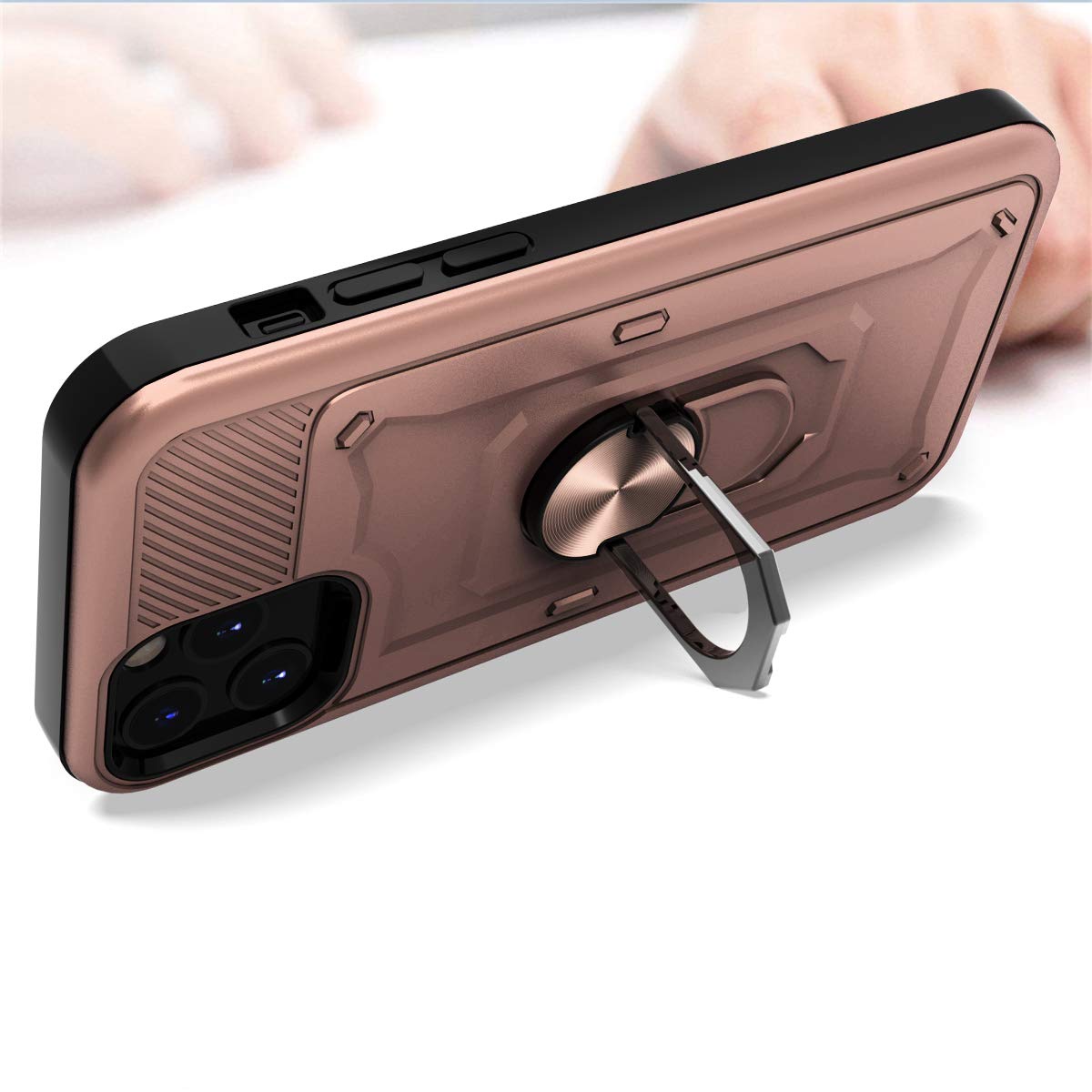 Premium Shockproof iPhone 12/12 Pro Case (2020 Model) with HD Screen Protector - 2-in-1 Armor Dual Layer Protection & 360° Rotating Metal Ring Stand - Perfect for Work, Travel, and Everyday Use